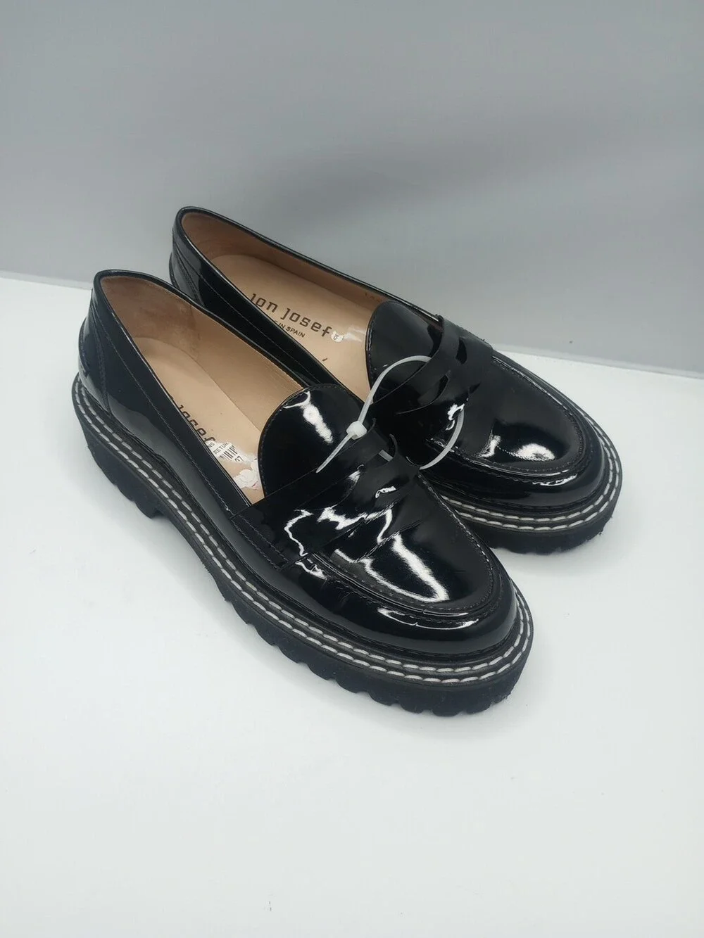 Jon Josef Women's Penny Loafers New - Black Patent Leather Thick Chunky (Size 6)